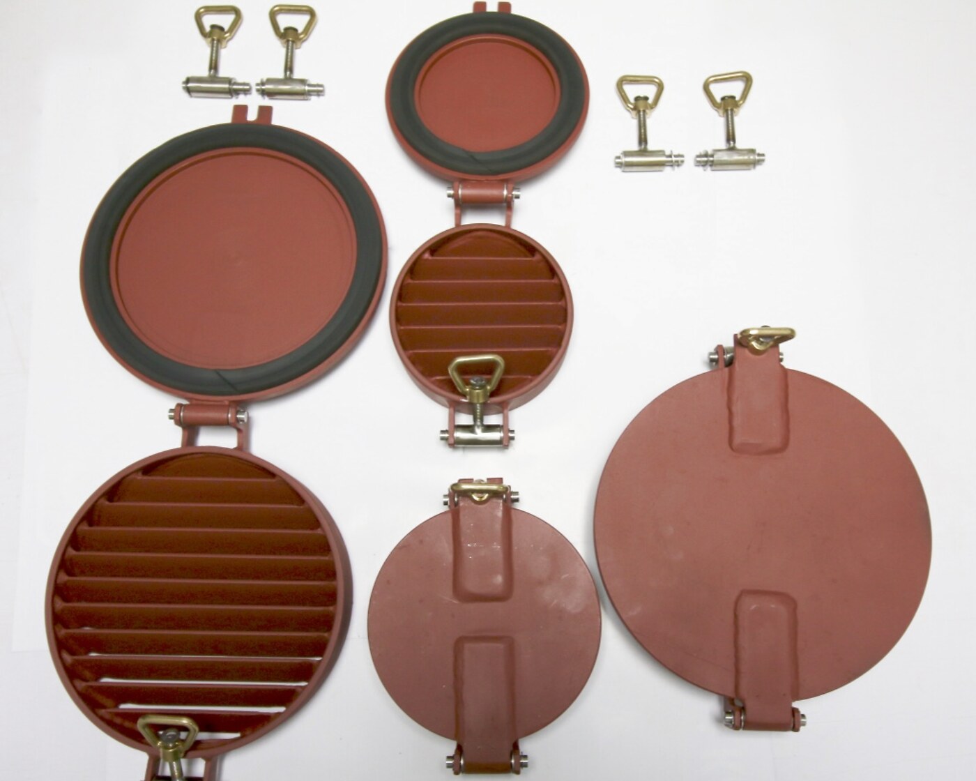 Set of round marine closures and covers with eye-bolt handles